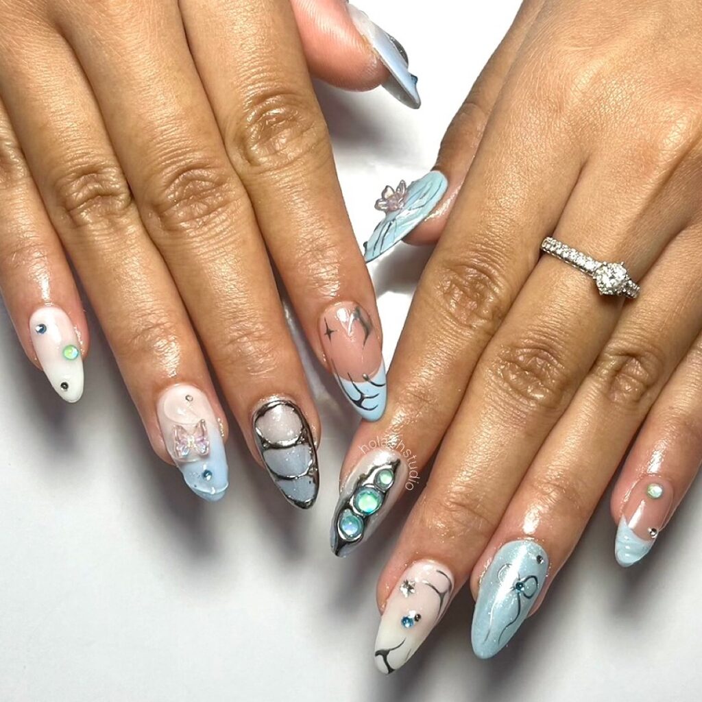 unhas de amêndoa frescas