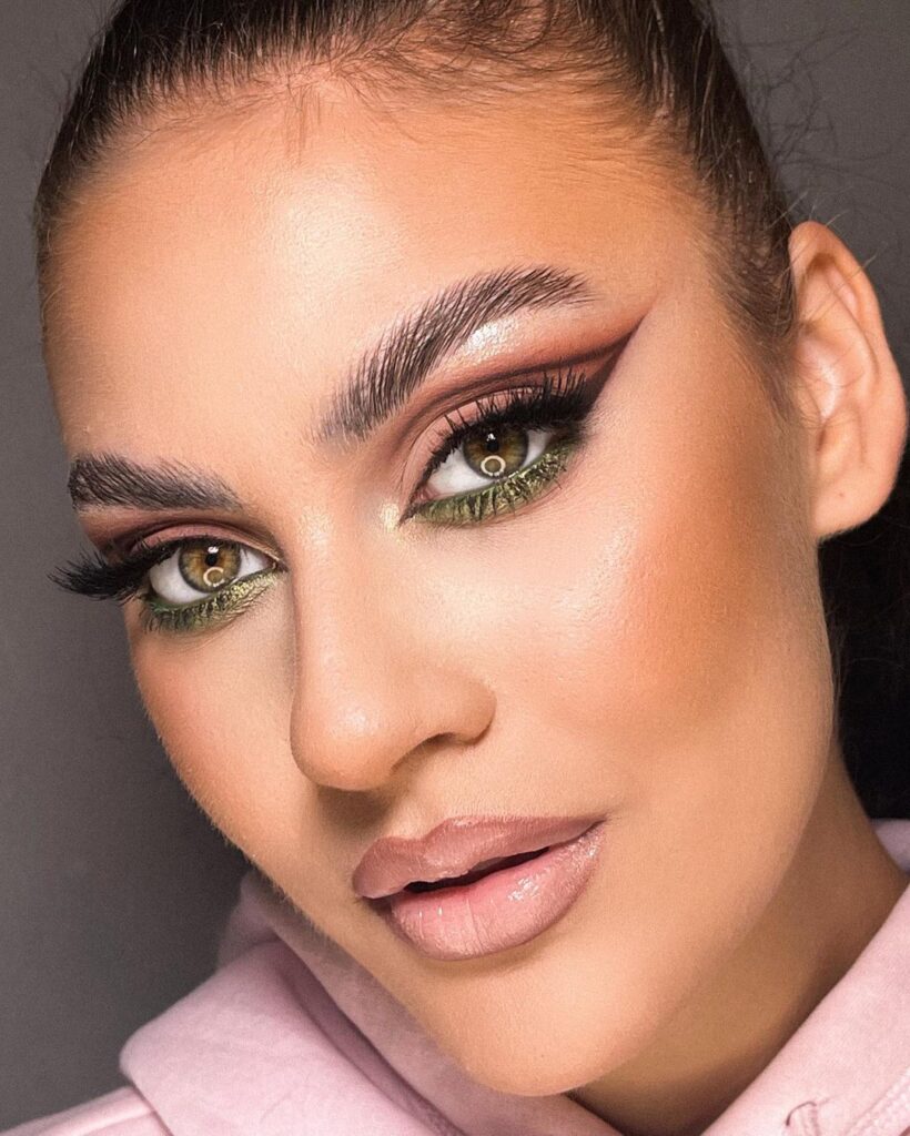 cut crease and green undereye liner prom makeup for green eyes