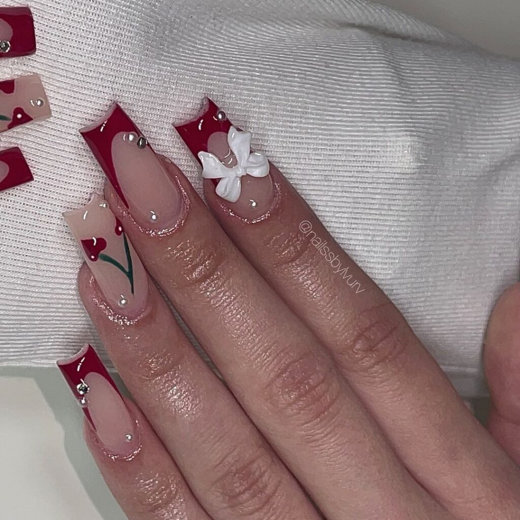 cute cherry on top acrylic nails