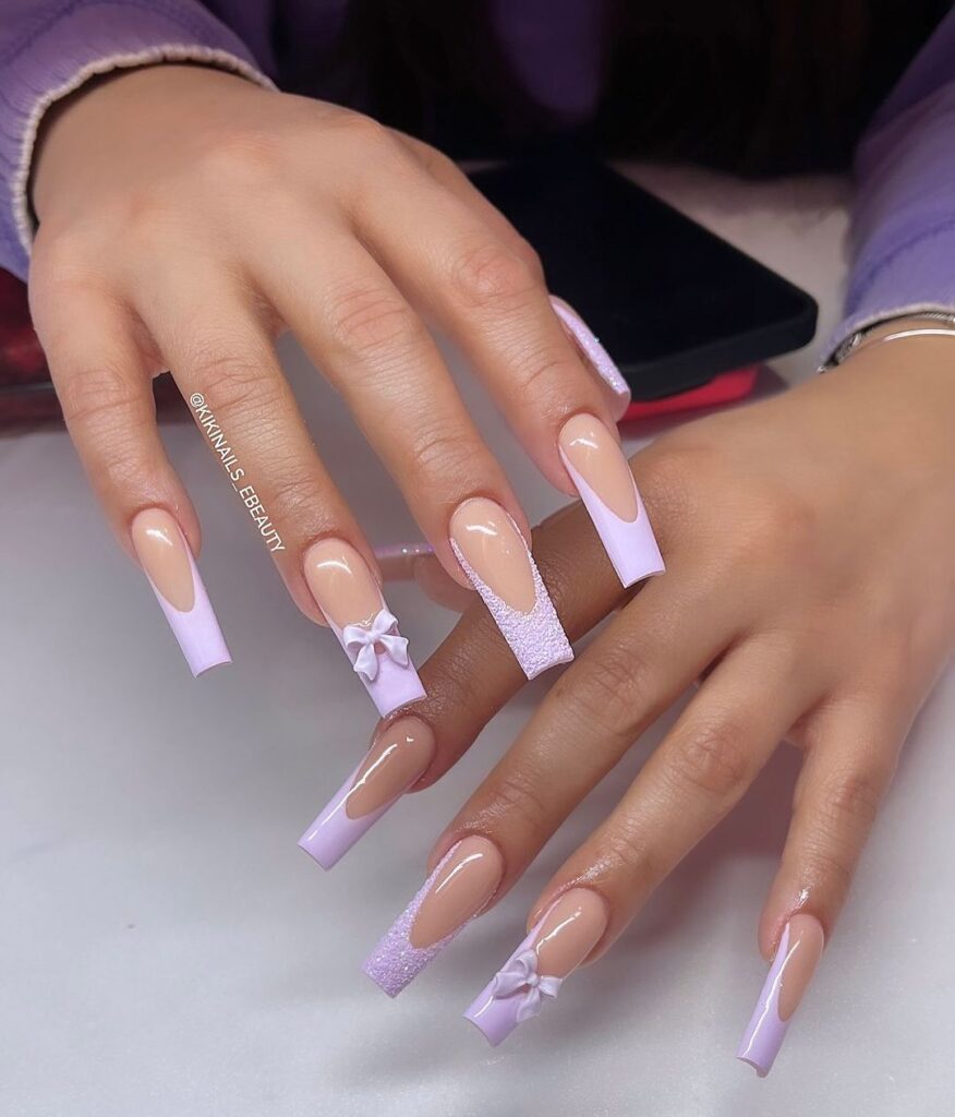 cute nude violet acrylic nails