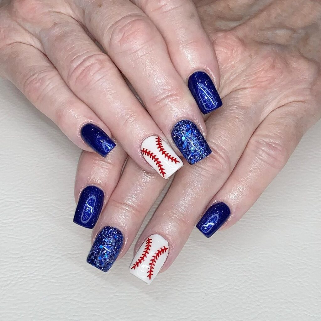 dark blue shimmer baseball nails