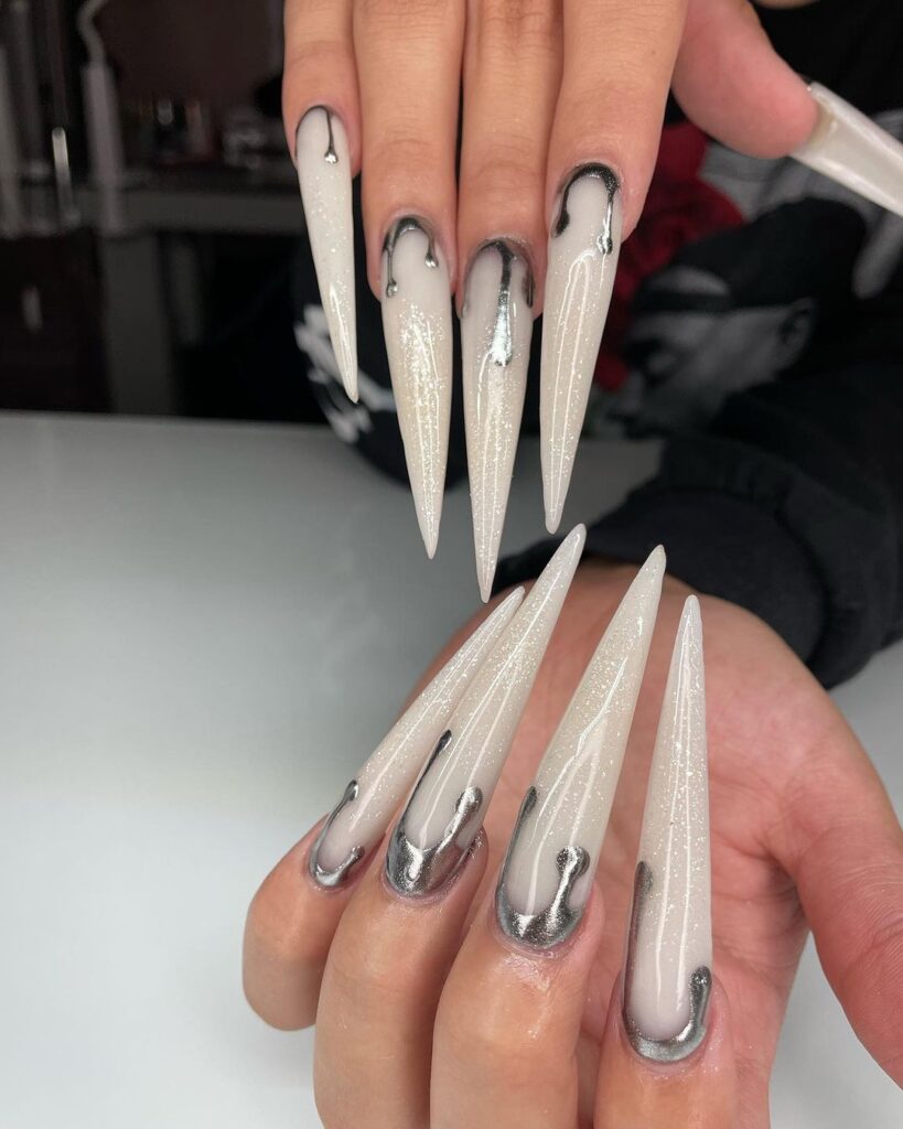 extra long stiletto white nails