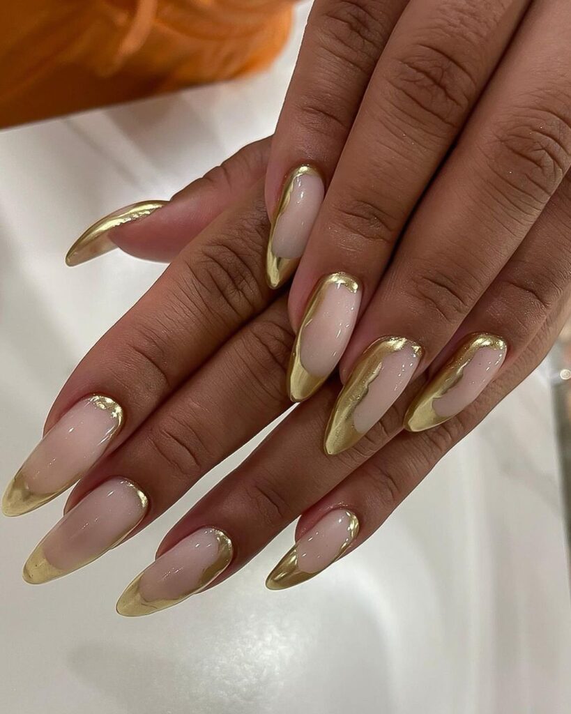 gold french on russian manicure