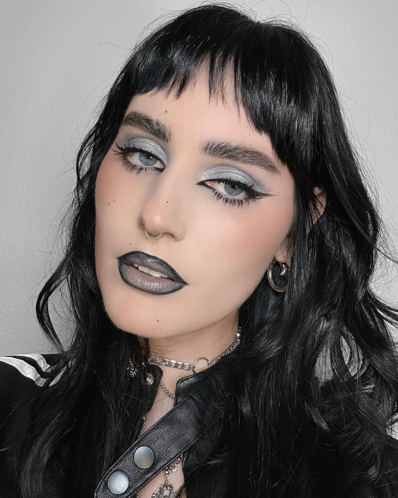 gray lipstick and eyeshadow