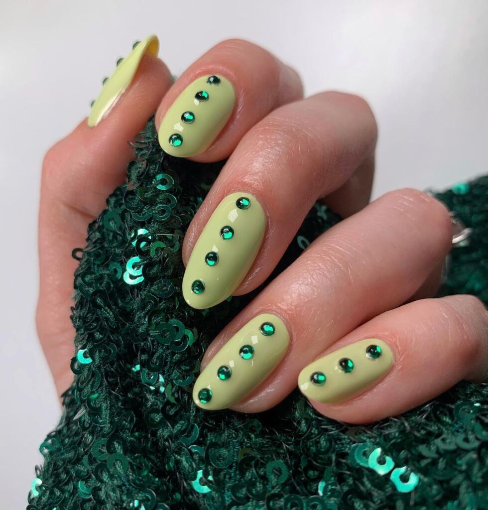 green rhinestones on nails for st.patricks day