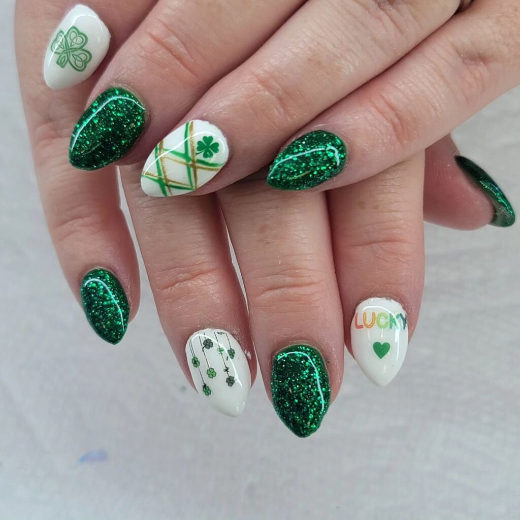 green sparkle st.patricks day nails