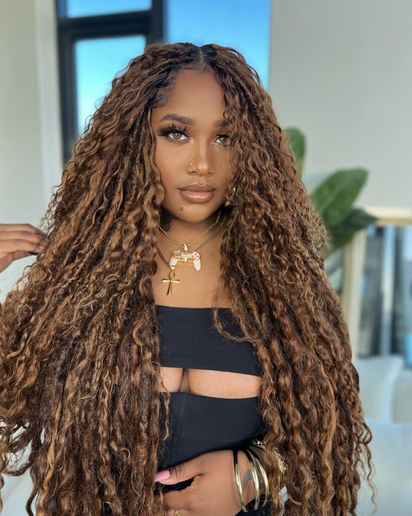 honey brown locs with highlights