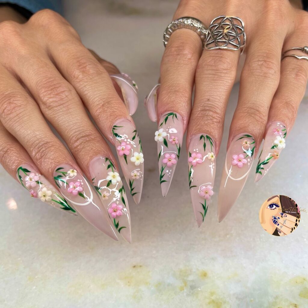 long floral acrylic nails