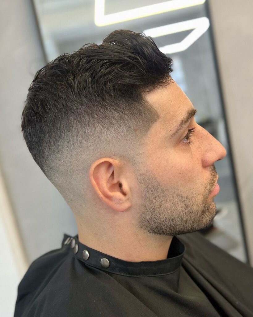 messy textured top and skin fade