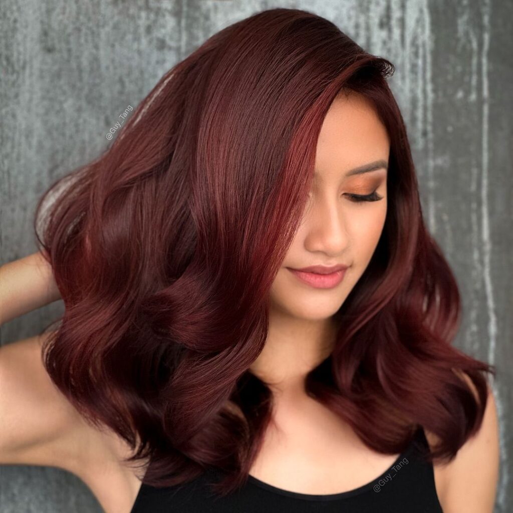 mid length deep cherry red hair