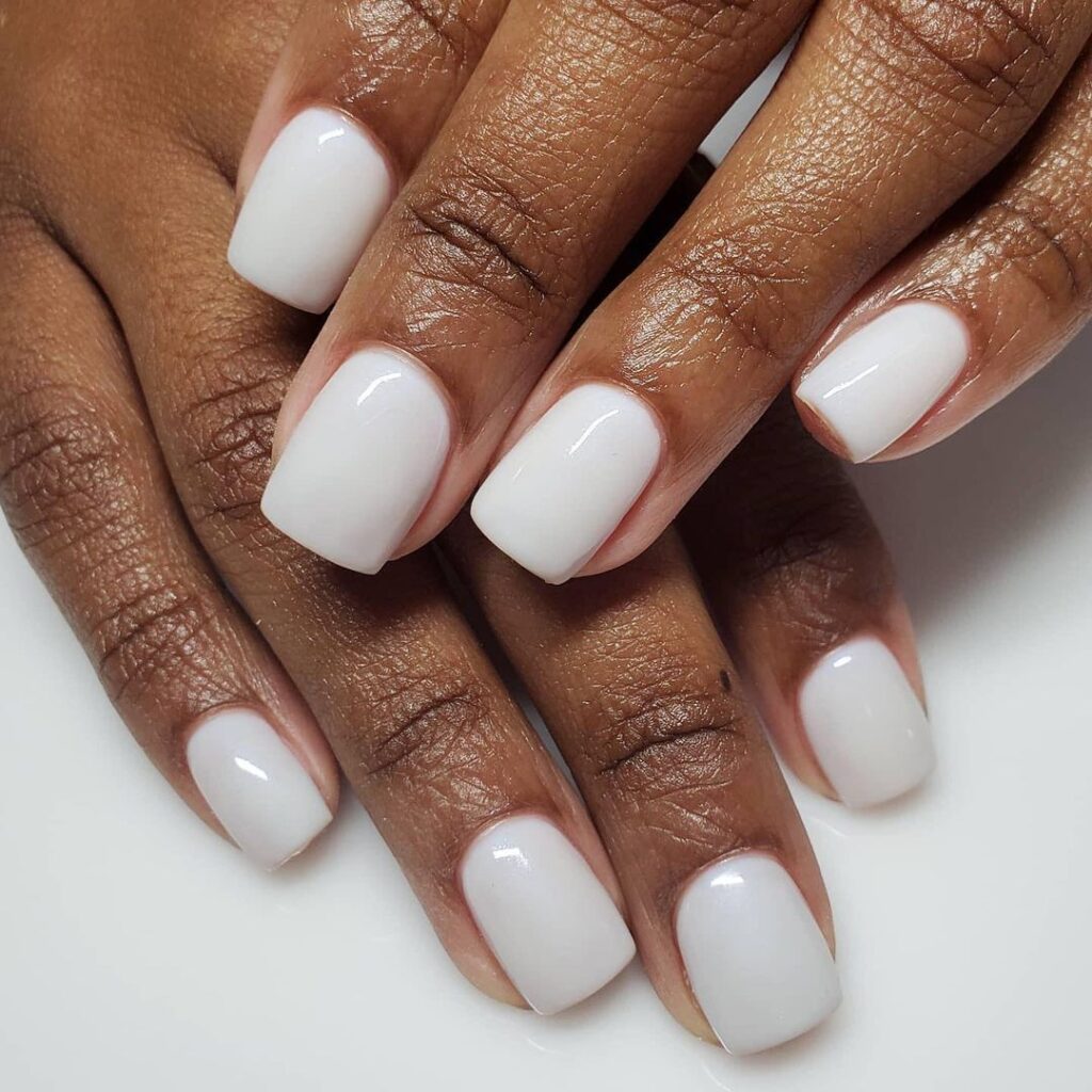 milky white short nails