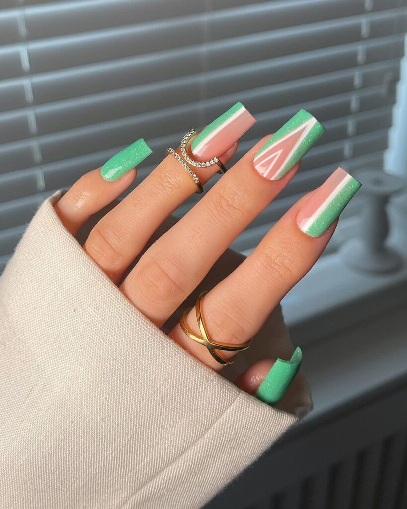 mint green and nude pink nails