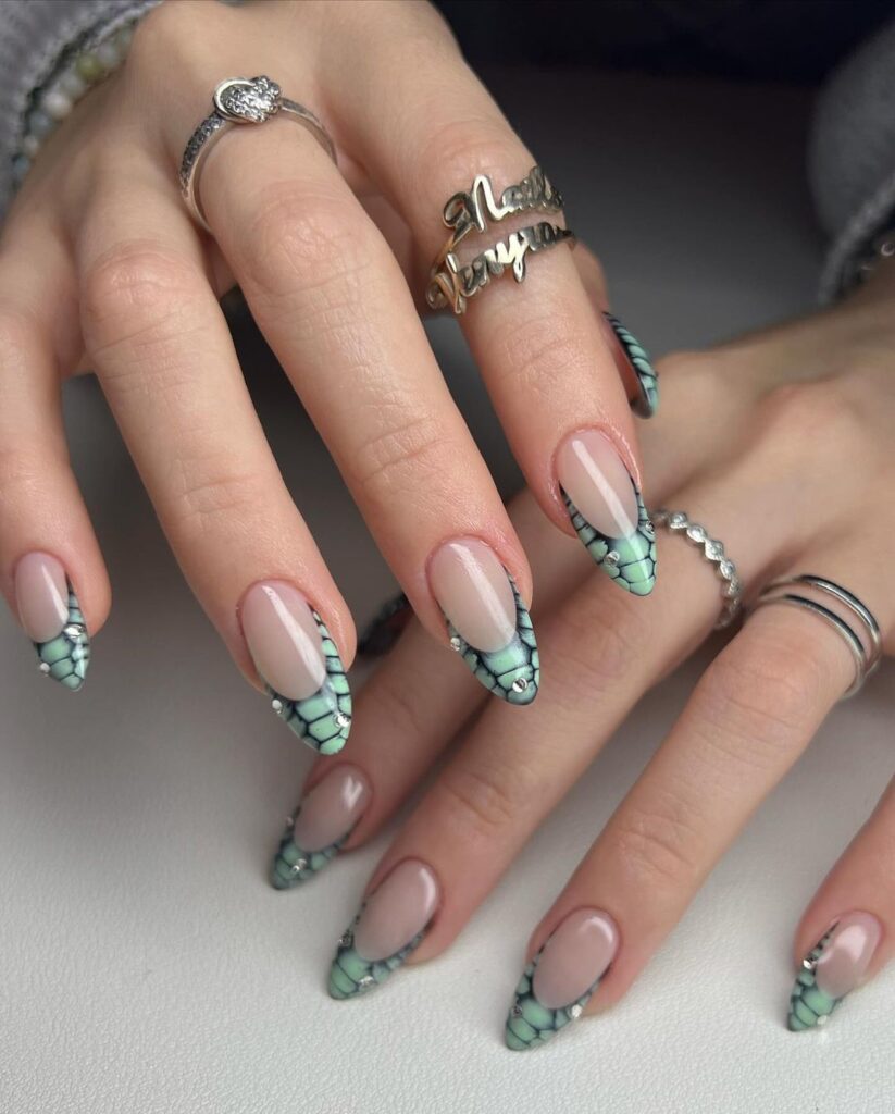 mint green croc nails