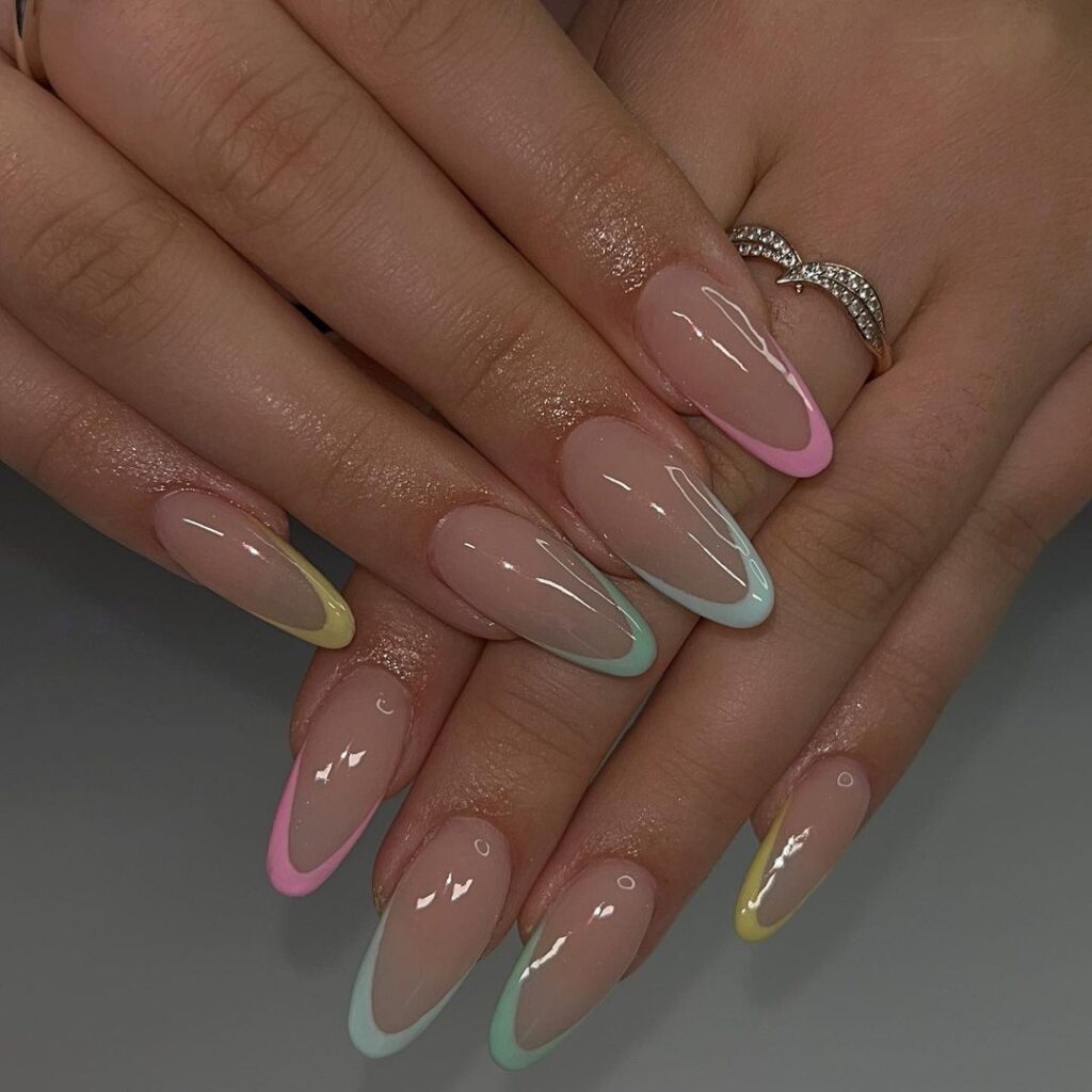 multicoored spring almond nails