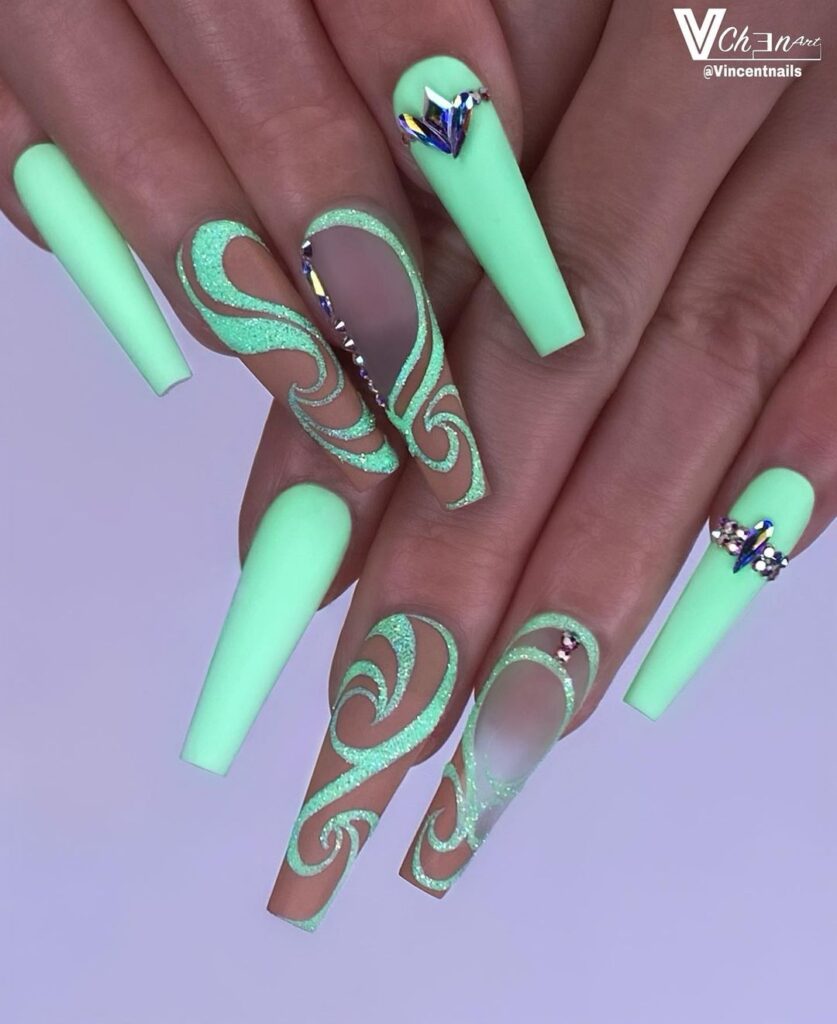 neon mint green nails