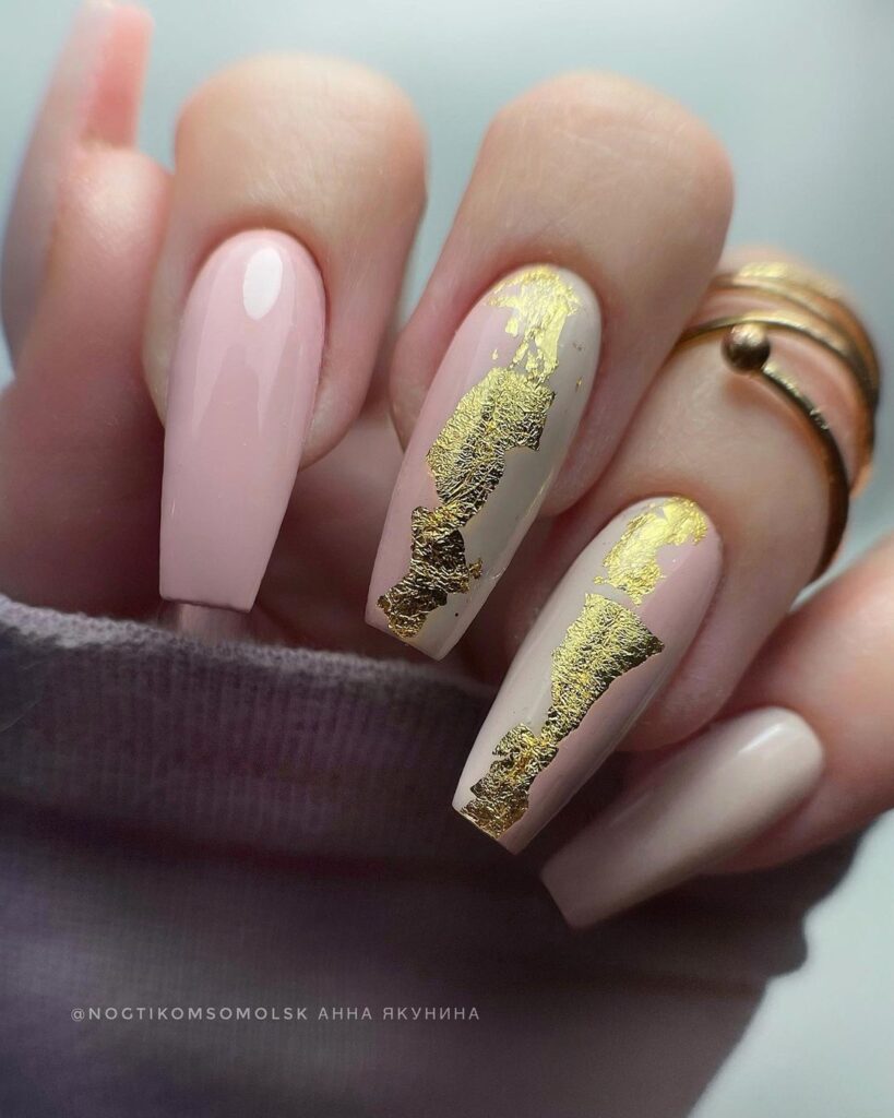 nude and gold ballerina nails