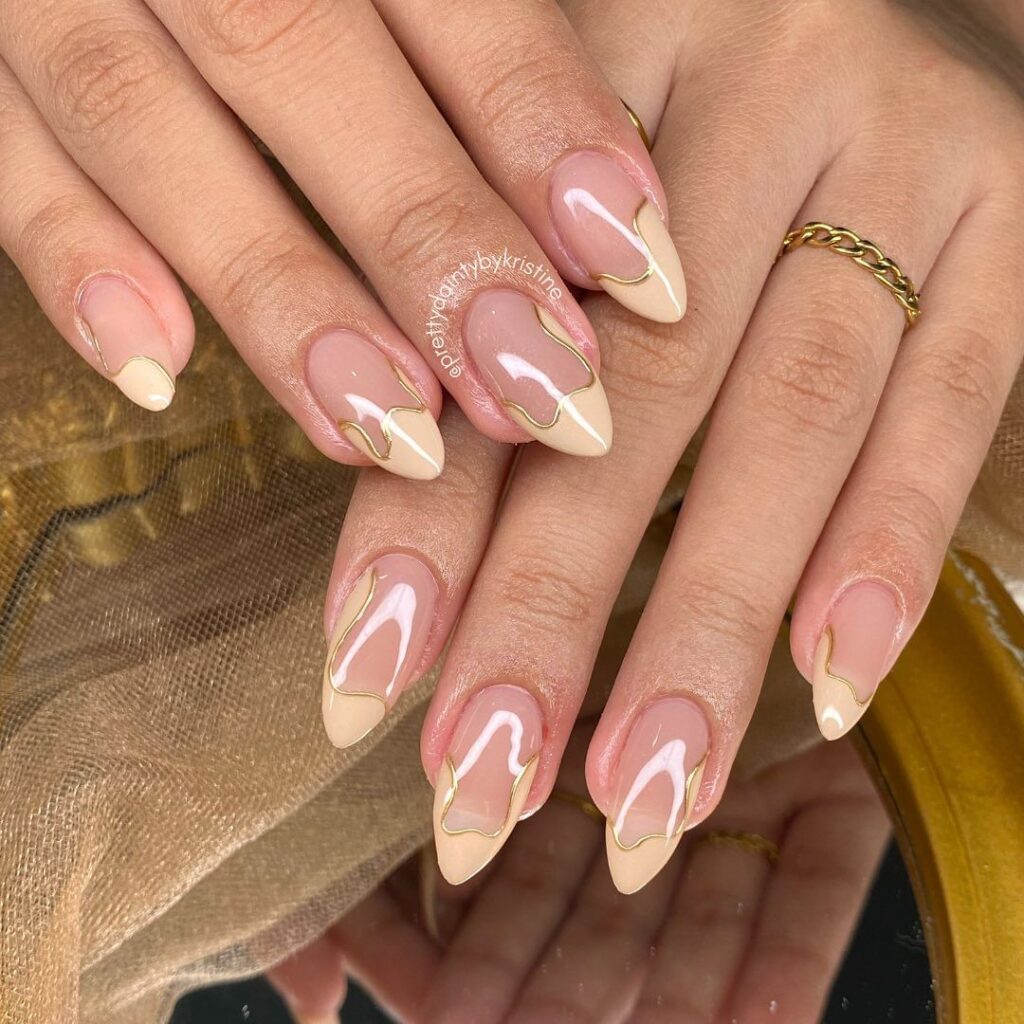nude and gold french tips