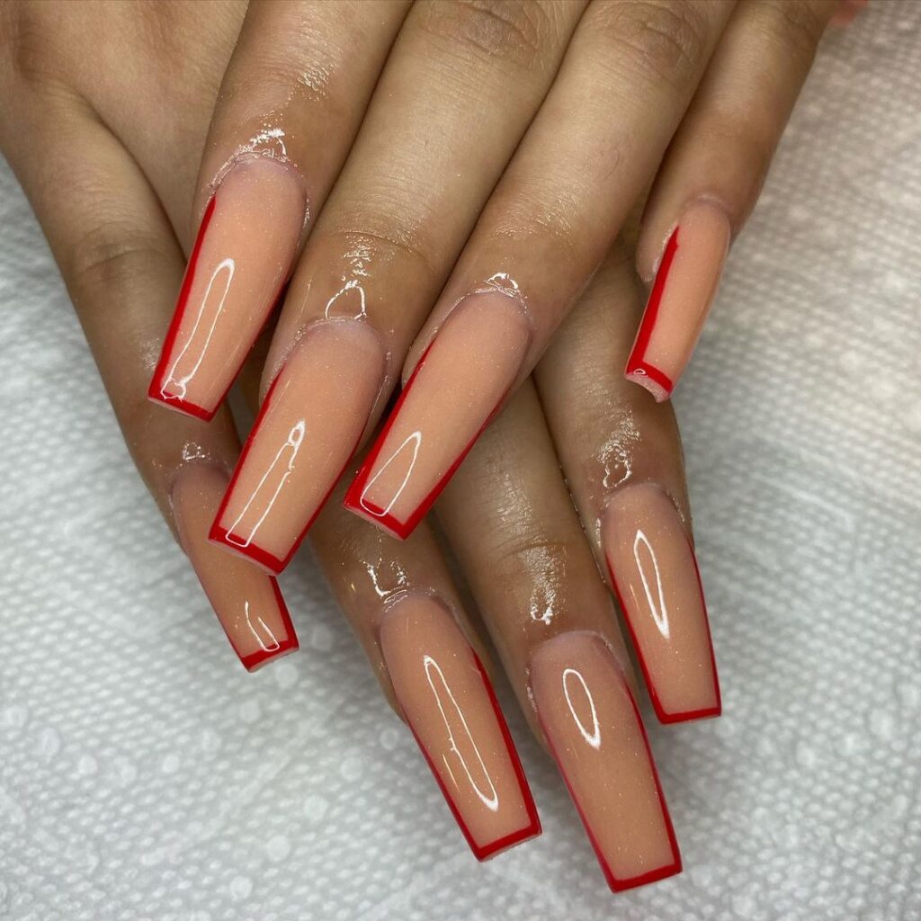 nude and red nails