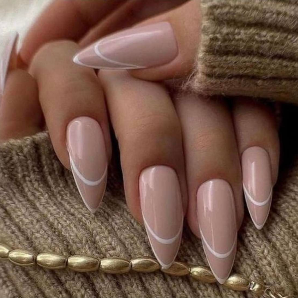 nude nails with white nail art