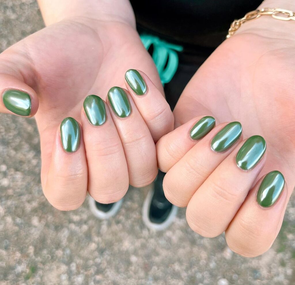 olive green chrome nails
