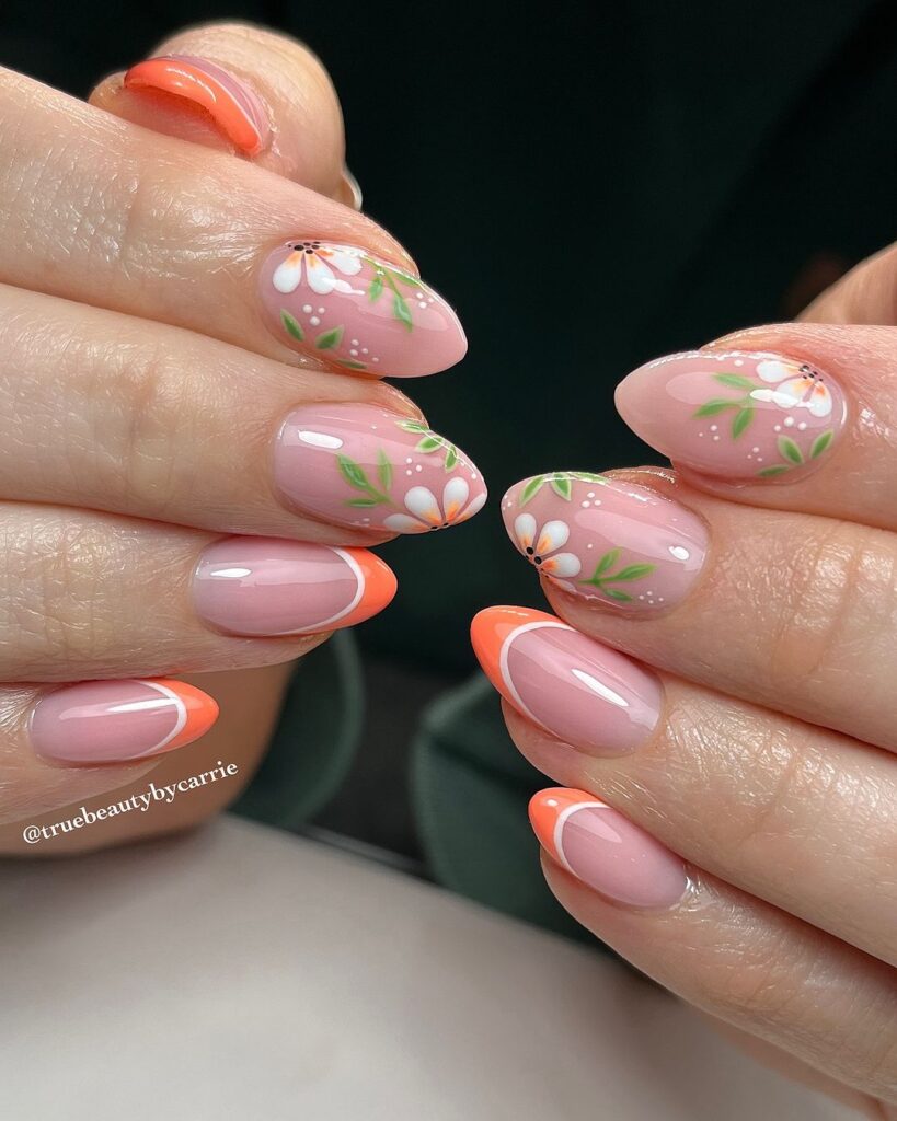 peachy spring almond nails
