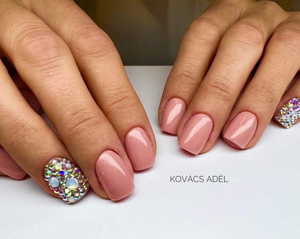 pink and gems on two nails