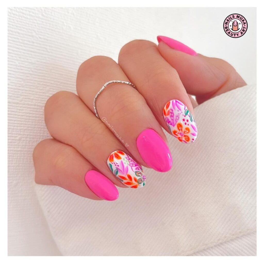 pink fun nails with details
