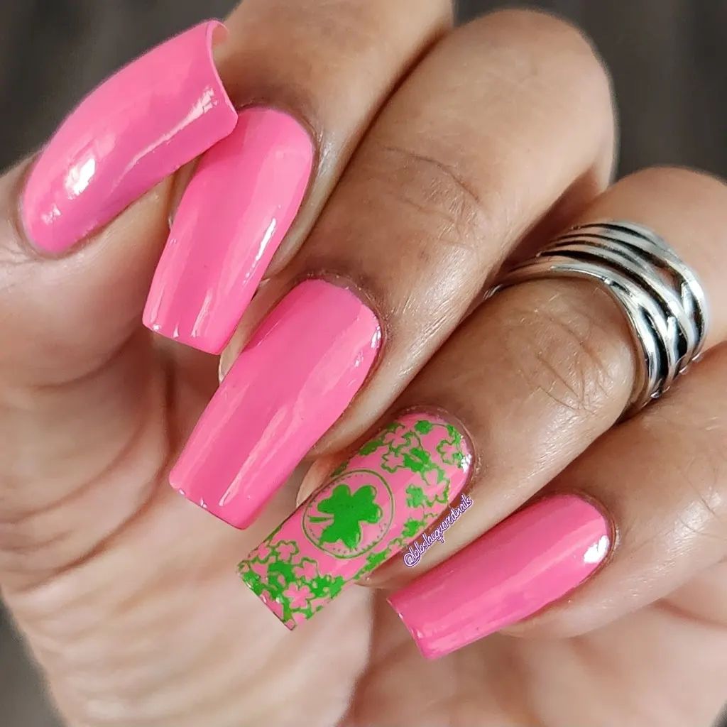 pink st patricks day nails