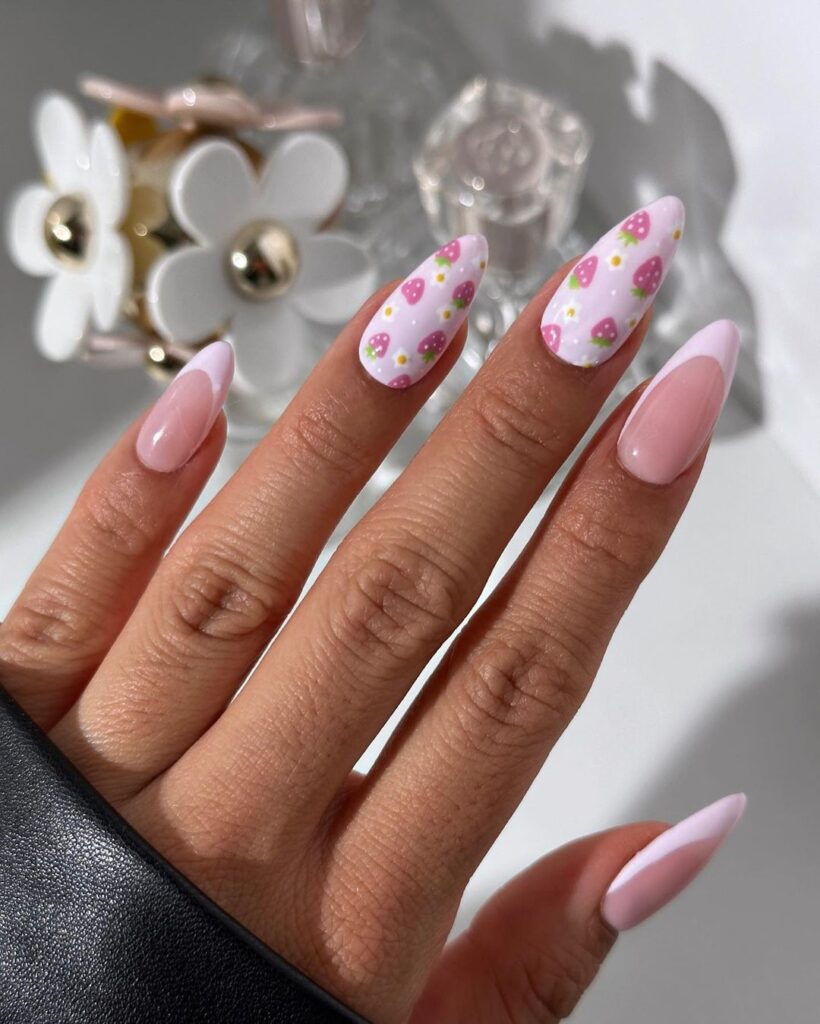 pink strawberry almond nails