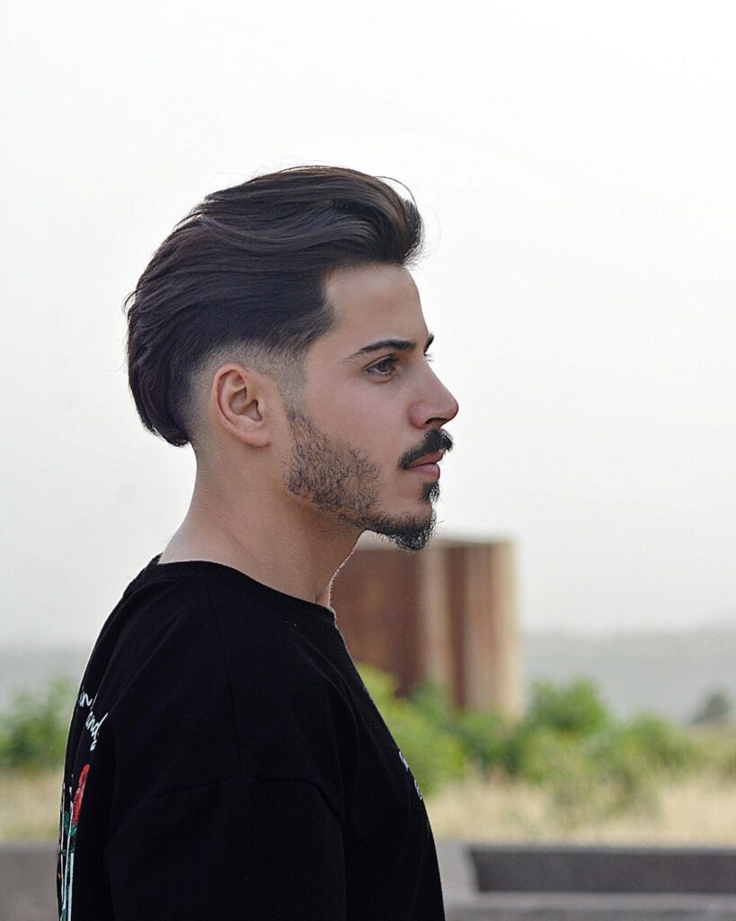 pompadour with a low skin fade