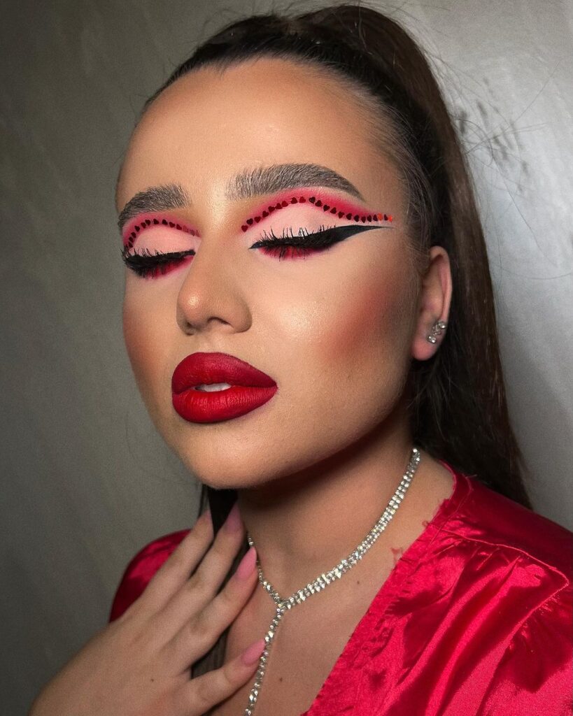 red cut crease prom makeup