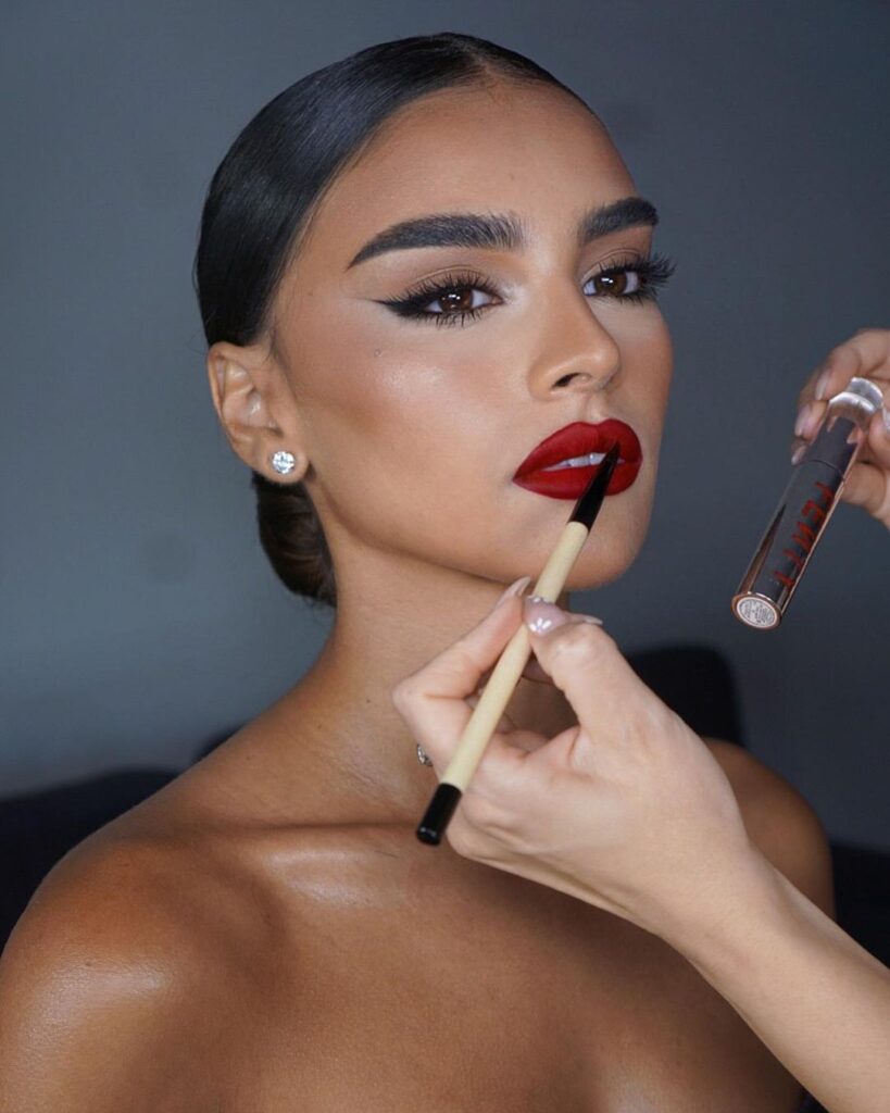 red lipstick prom makeup