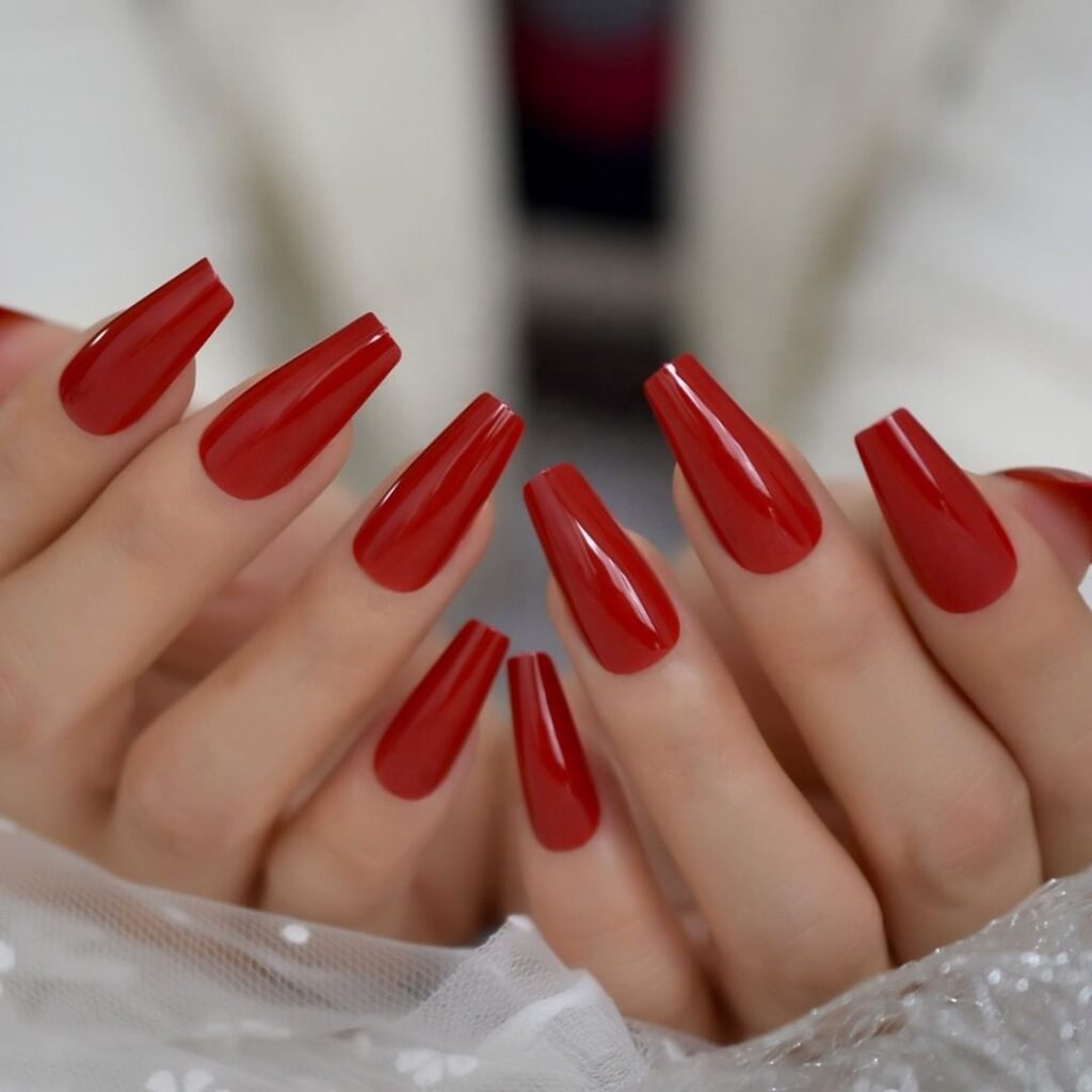 shiny red ballerina nails