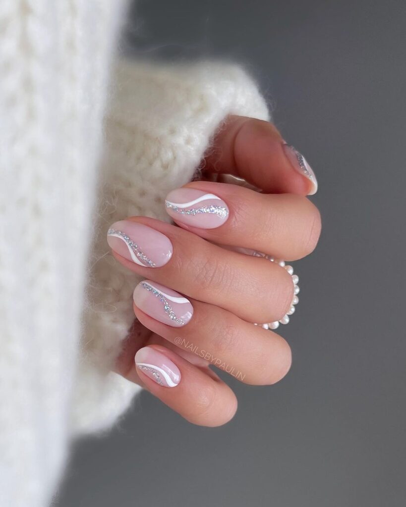 short clean nails with silver nail art