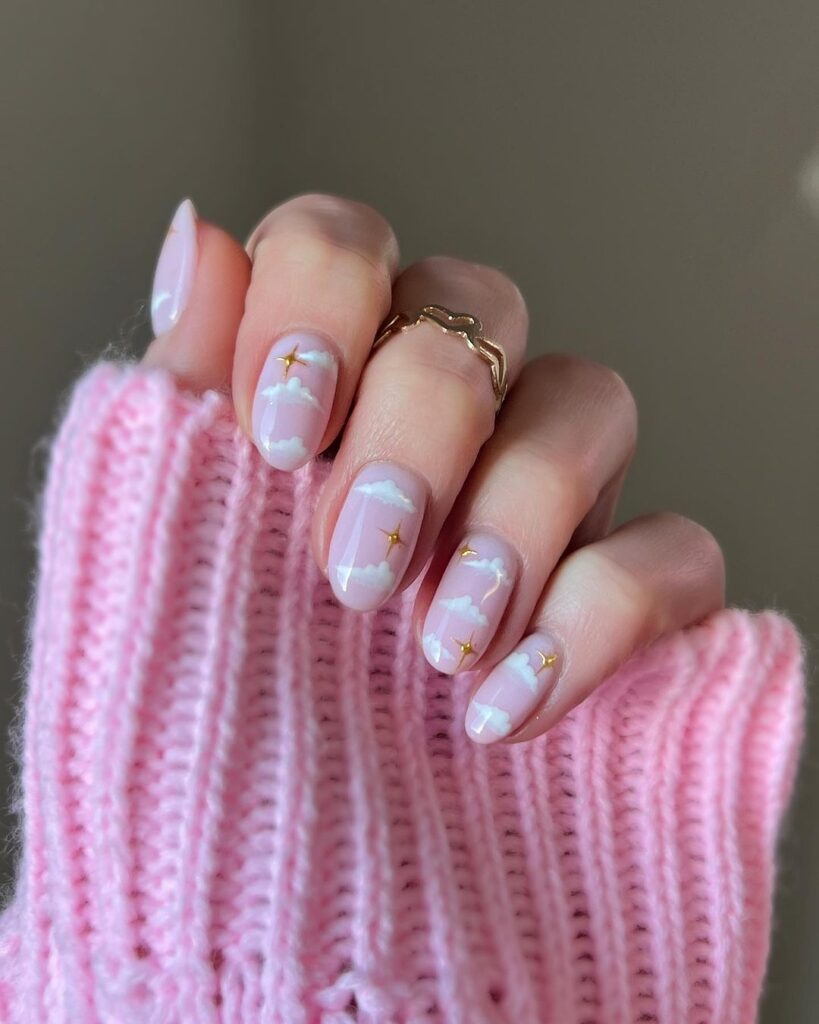 short cloudy spring almond nails