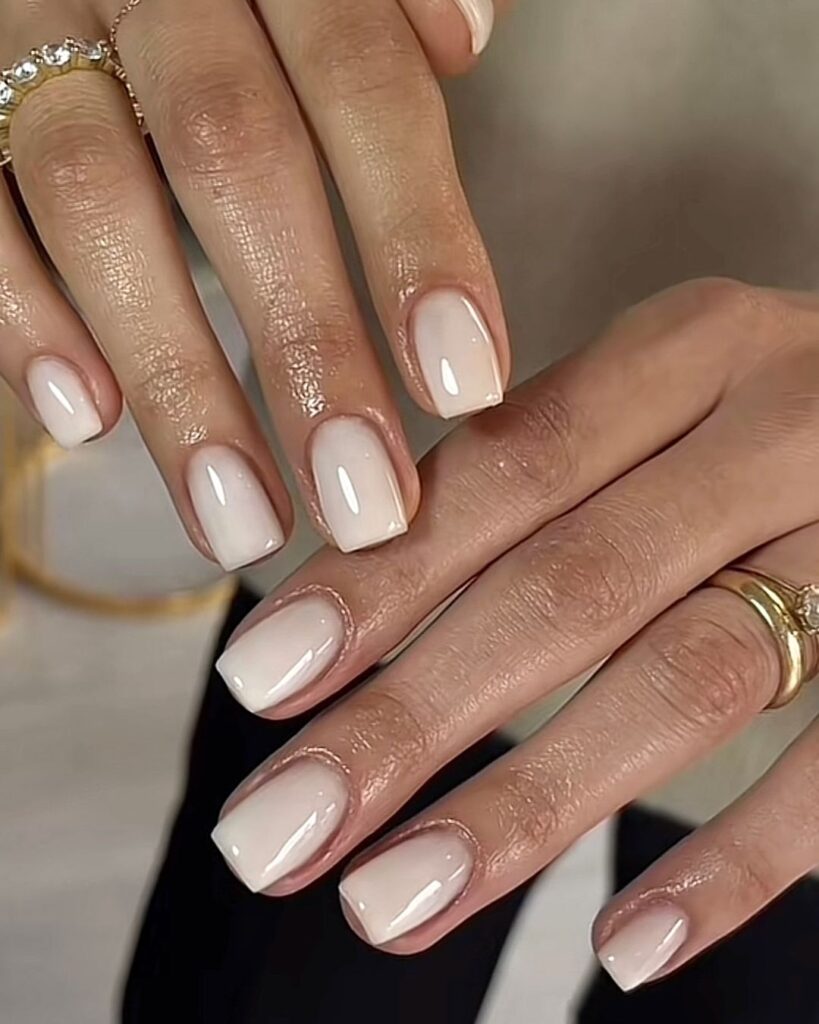 short square milky nude clean nails
