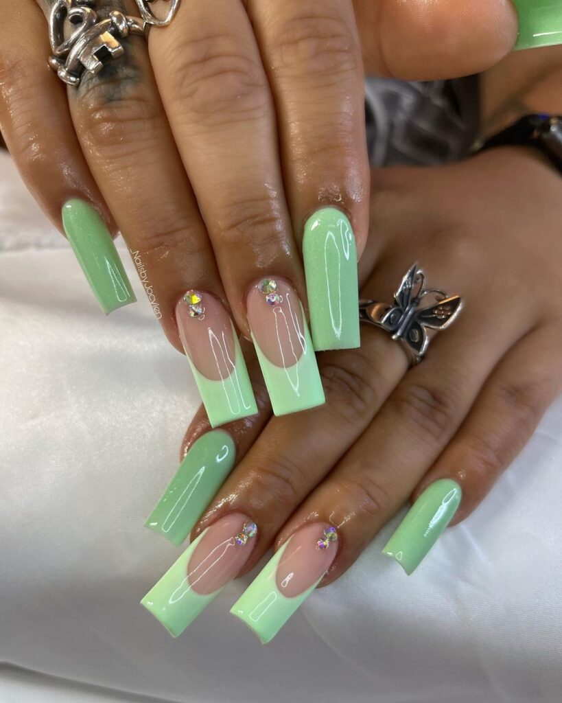square mint green french tips