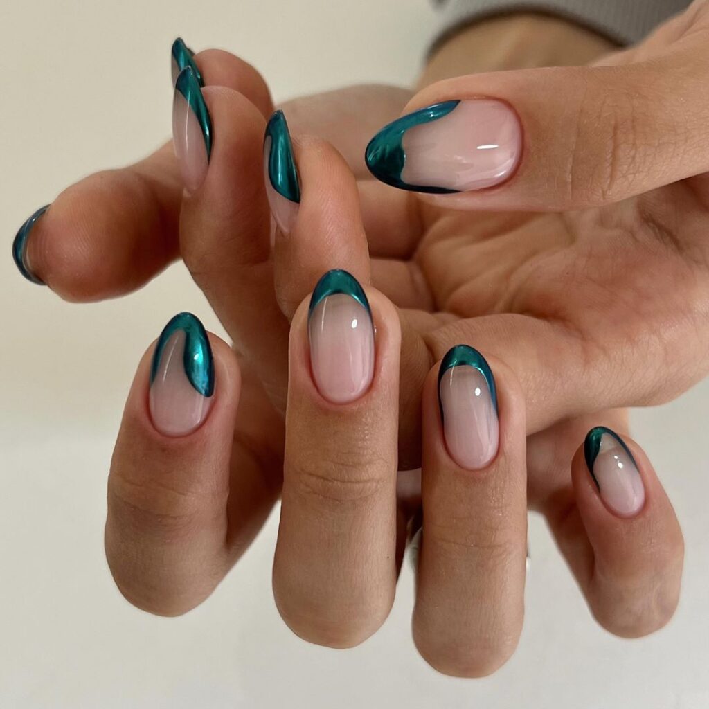 teal french tips on russain manicure