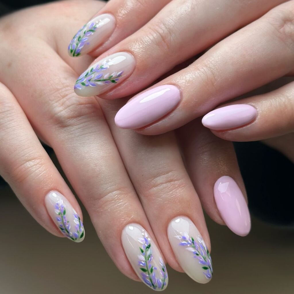 violet spring almond nails