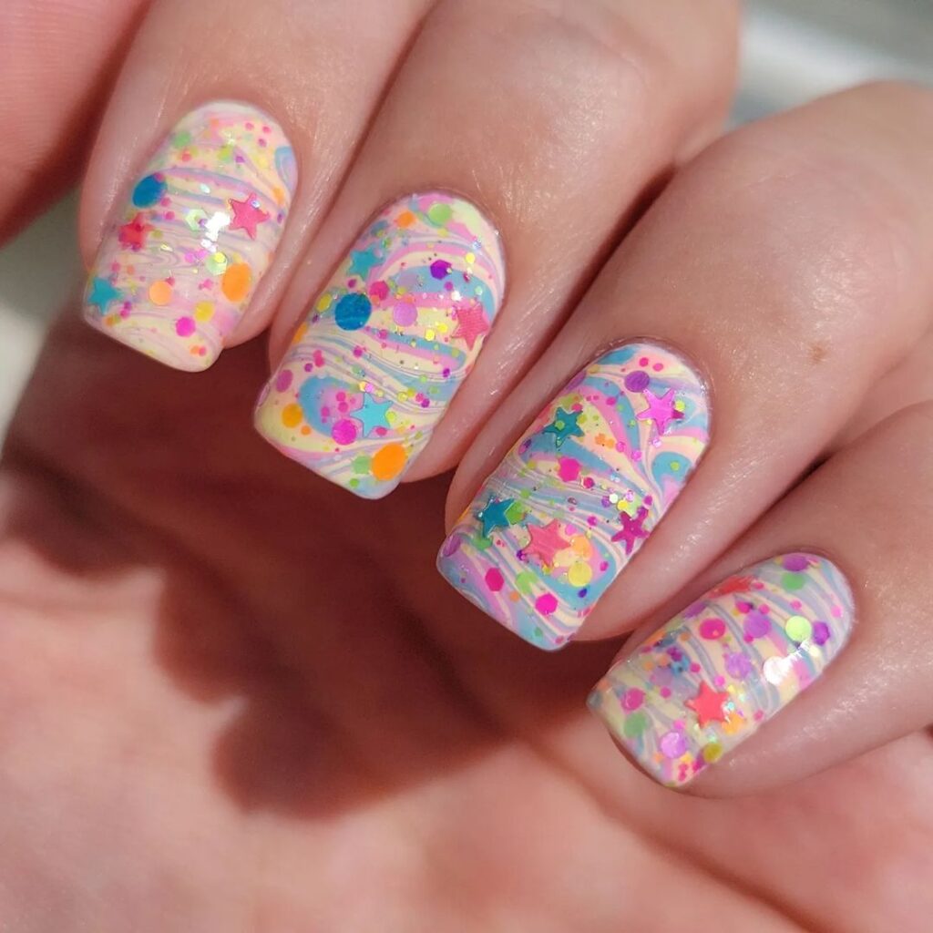 watermarble topped fun spring nails
