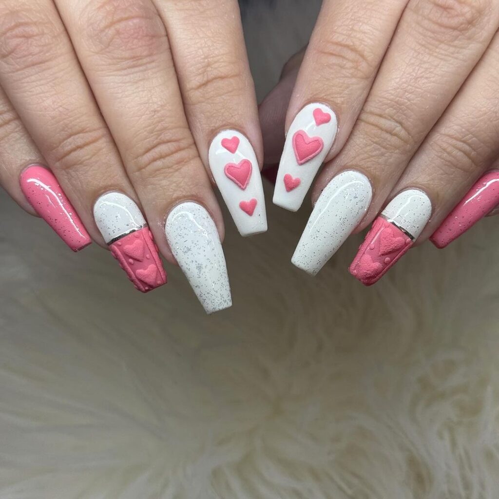 white and pink nails