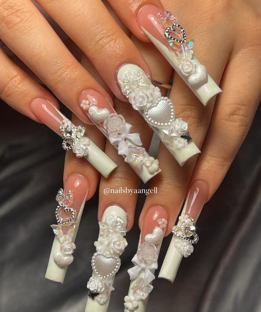 white bridal acrylic nails