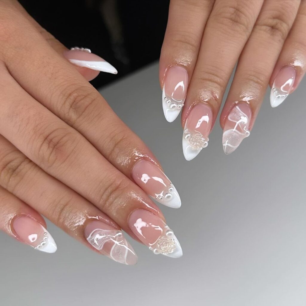 white bridal nails