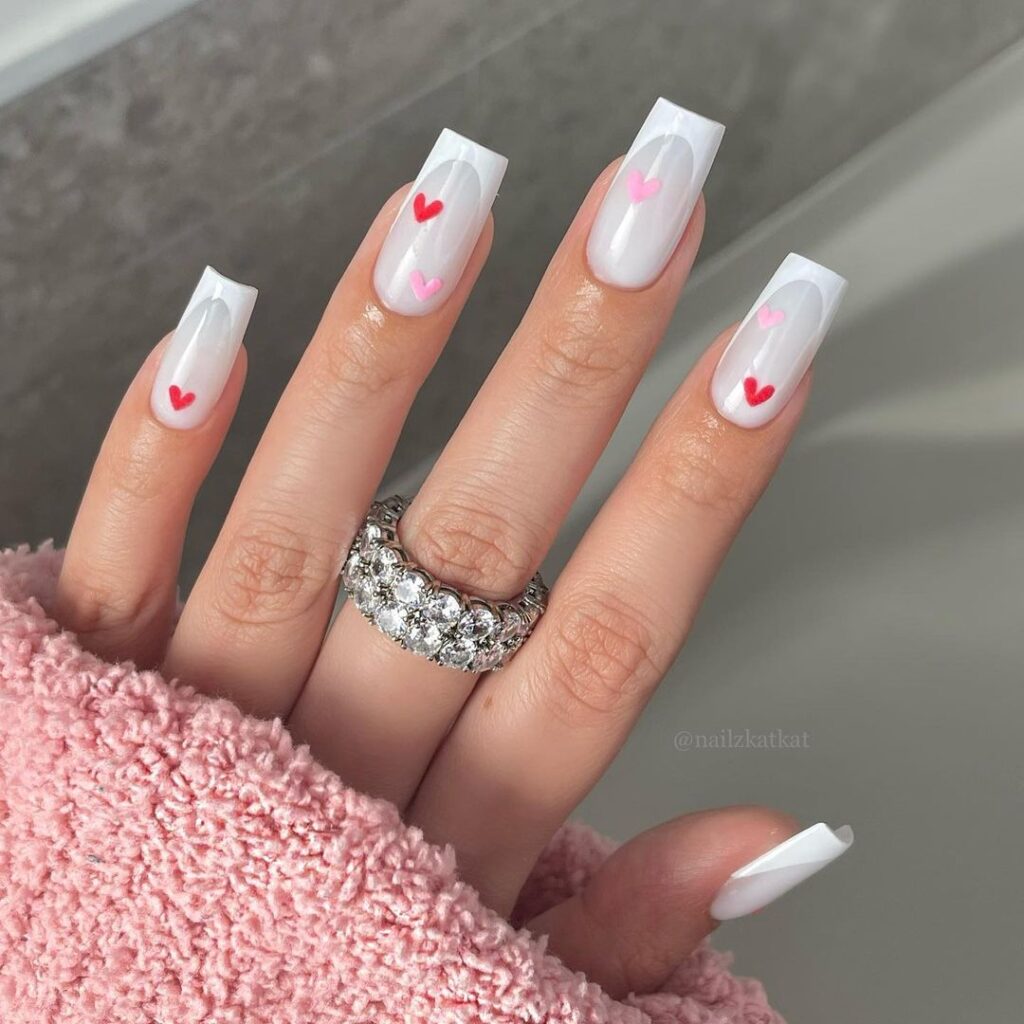 white valentine's nails