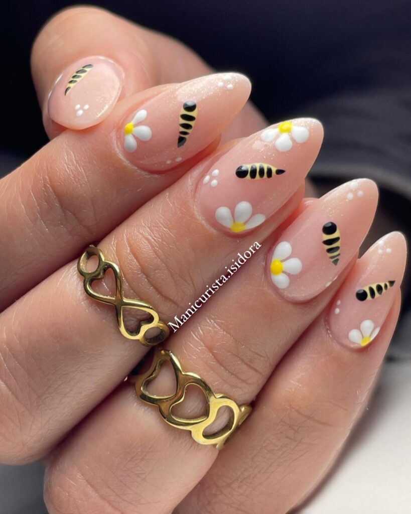 yellow bees spring almond nails