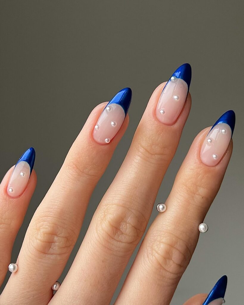blue tips and pearls nails