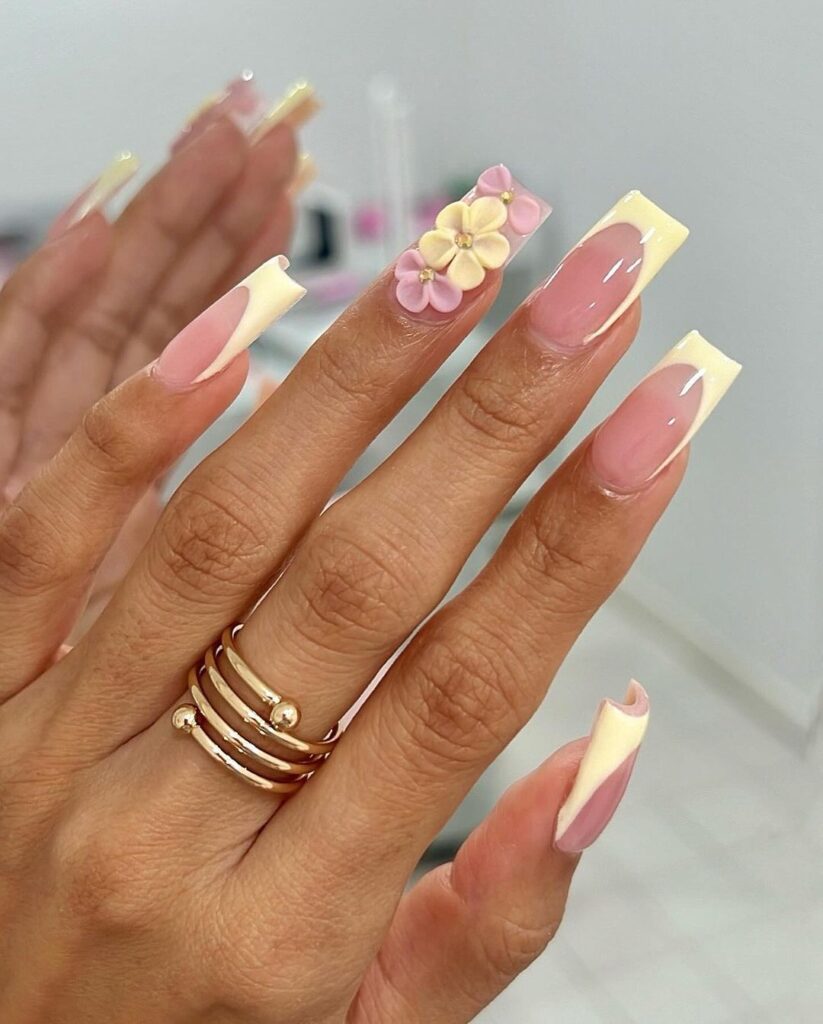 3d square floral nails