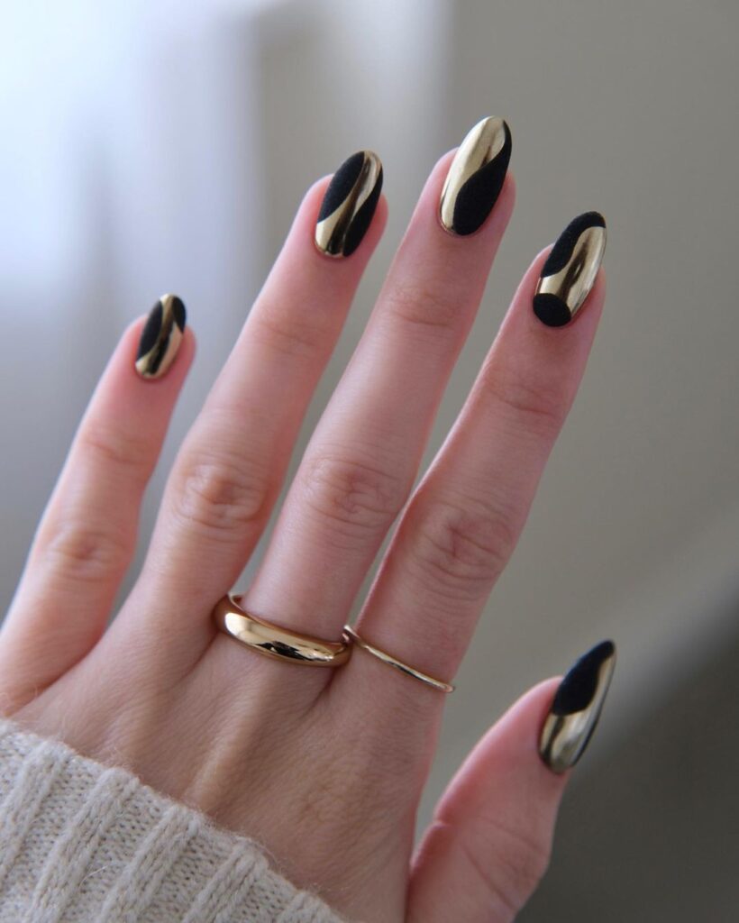 Black And Gold Chrome Nails