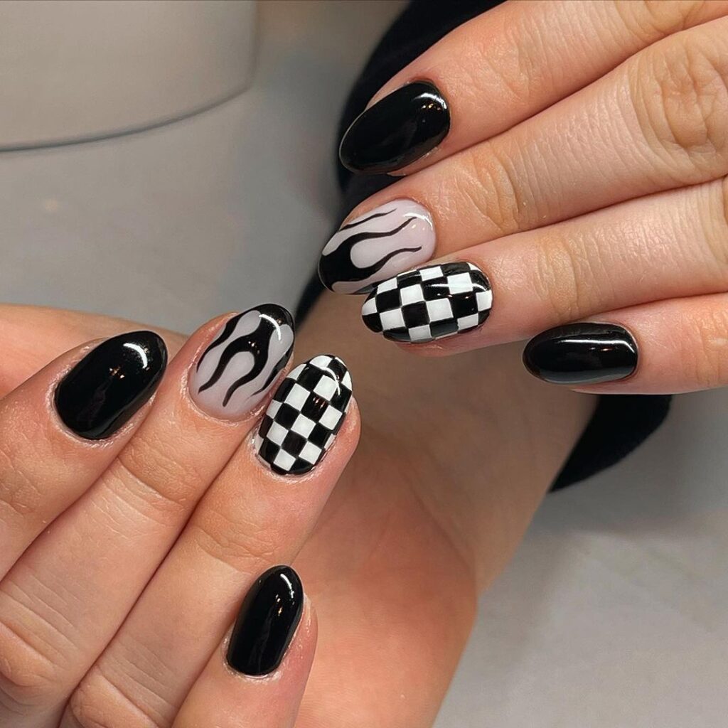 Black Flames And Checkered Pattern 
