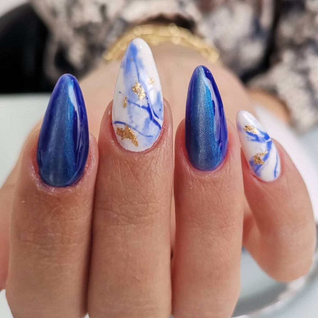Elegant Blue Marble Nails